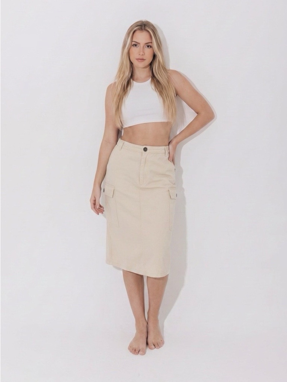 Böhme Damon Cargo Skirt Size Medium Ivory Utility Midi NWOT Y2K